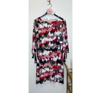 NINE WEST NWT Tea Green/ Crimson Multi Longsleeves Dress US 8